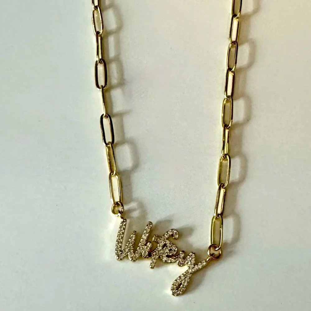Altar’d State Wifey Necklace. Gold link chain rhinestone engraved. Bride Married